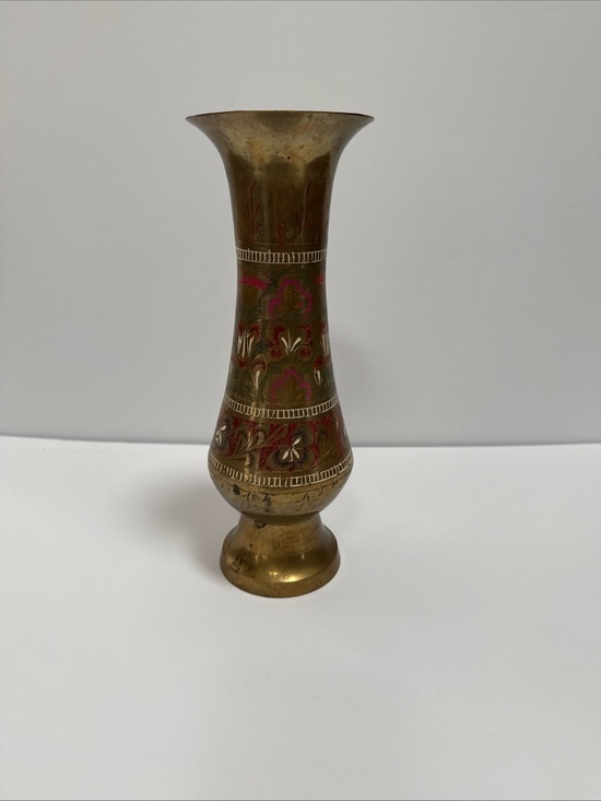 Unbranded Other - Solid Brass Decorative Vase with Red Accents hand etched from Saudi Arabia